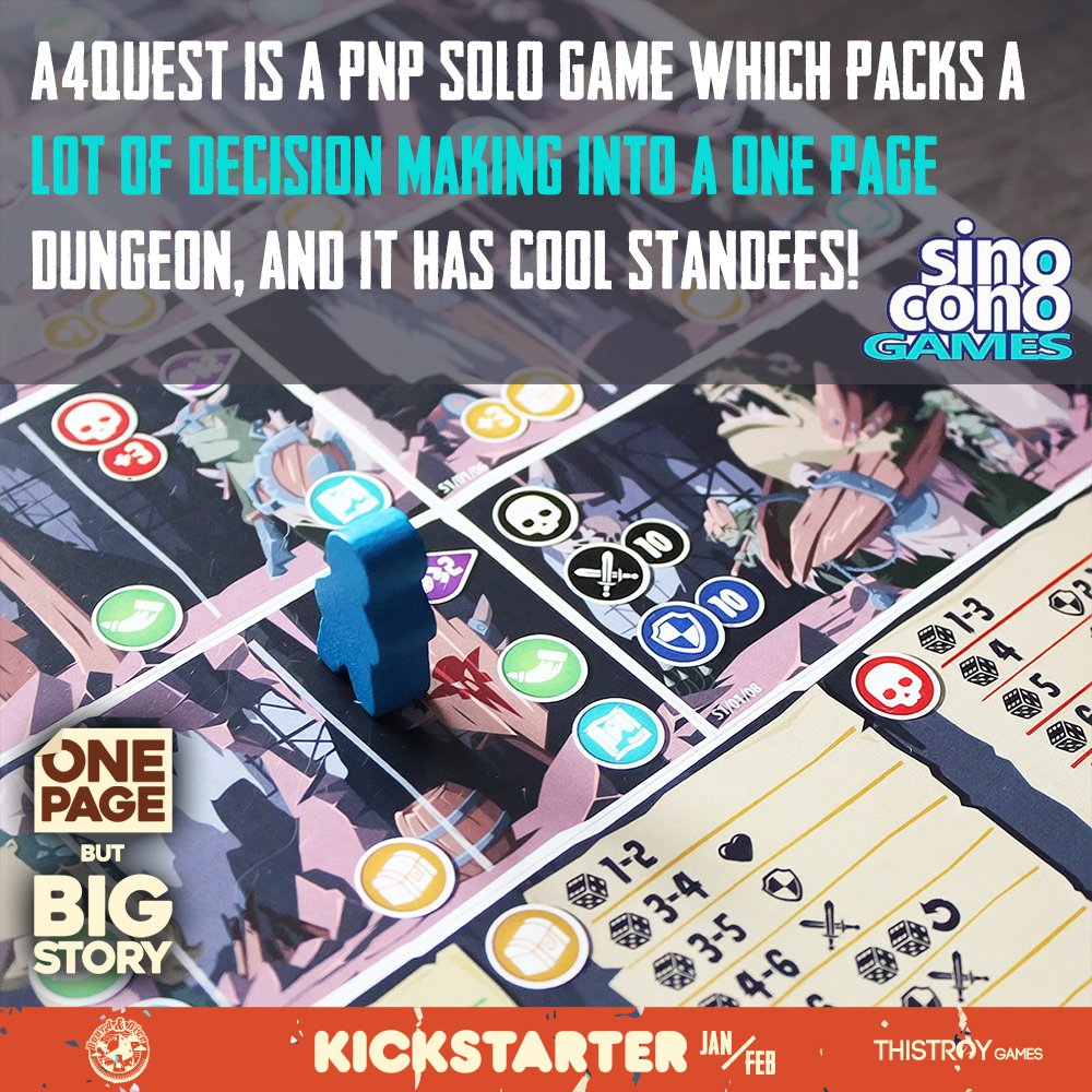 BoardAndDice's tweet photo. "lot of decision making into a one page" @sinocono about #A4Quest
Page Quest + A4Quest very soon on #Kickstarter the biggest PnP adventure! https://t.co/w9qQ4yfWyr