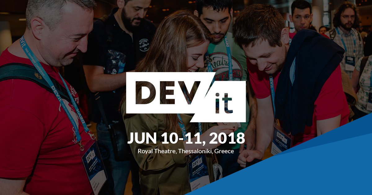devitconf's tweet image. Best things happen in June. We proudly announce DEVit 2018!
When: June 10th and 11th
Where: Royal Theatre, Thessaloniki
Be there, gain knowledge, networking, inspiration and lots of fun! Join us at the best 360º Web Development Conference.  #DEVitconf #DEVitconf18