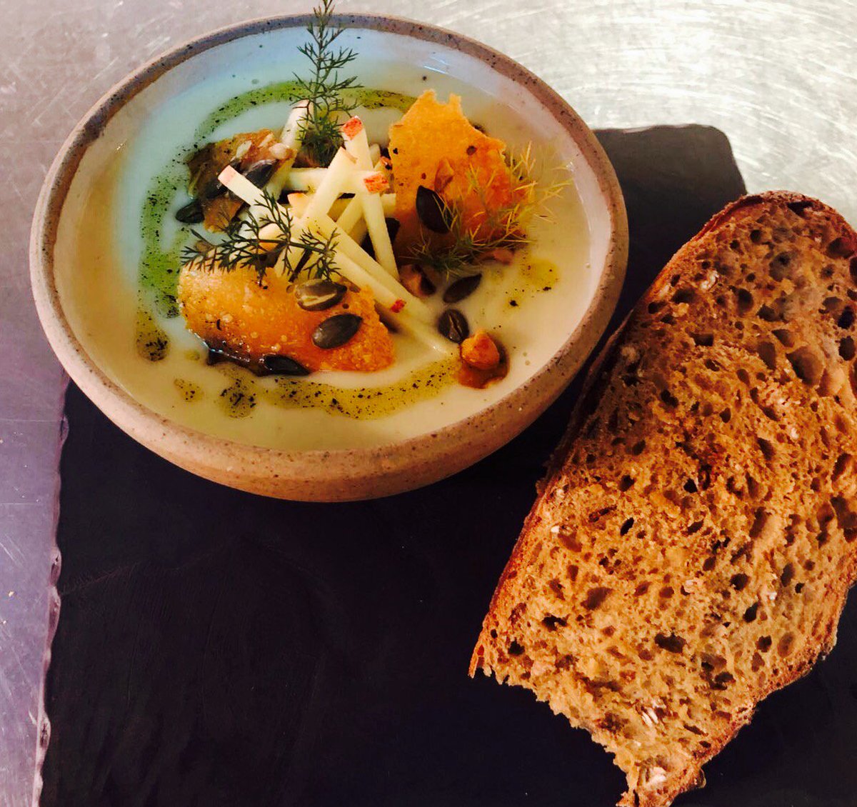 Embrace a rainy walk around the harbour and finish up with a bowl of Chef Nick's warming soup #winterwarmers  <a href="/BristolFG/">Bristol Food Guide</a>