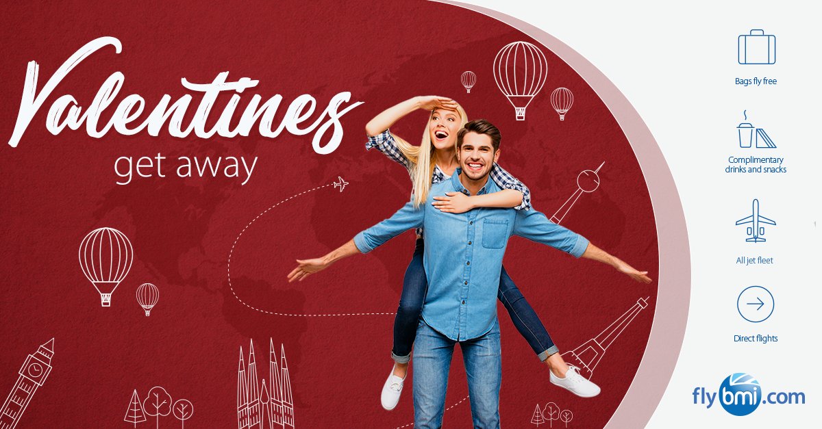It's less than a month until Valentine's Day!  Why not take your special someone on a European City Break?

Choose from destinations including Milan, Paris, Munich and Brussels, book now at flybmi.com