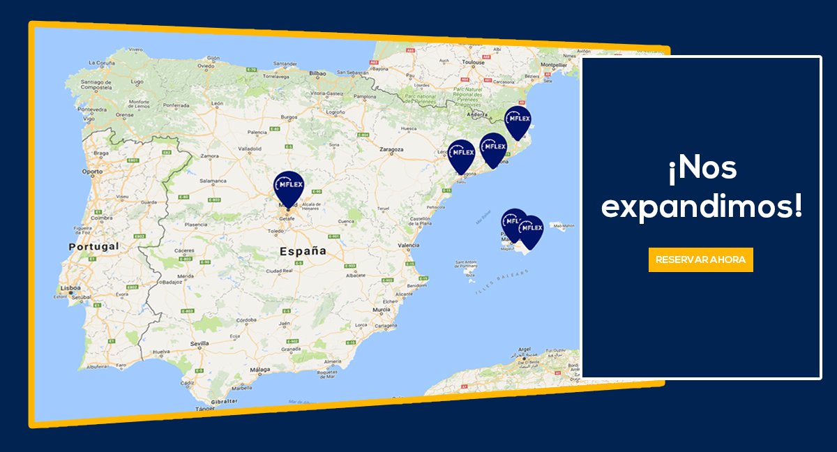 MFlexRentCar's tweet photo. Disponemos de una amplia red de oficinas en #Cataluña, #Madrid y #Mallorca, pero si necesitas devolver tu vehículo en otra localidad ¡Escríbenos! bookings@mflexrentacar.com https://t.co/9xIEi2bOMn