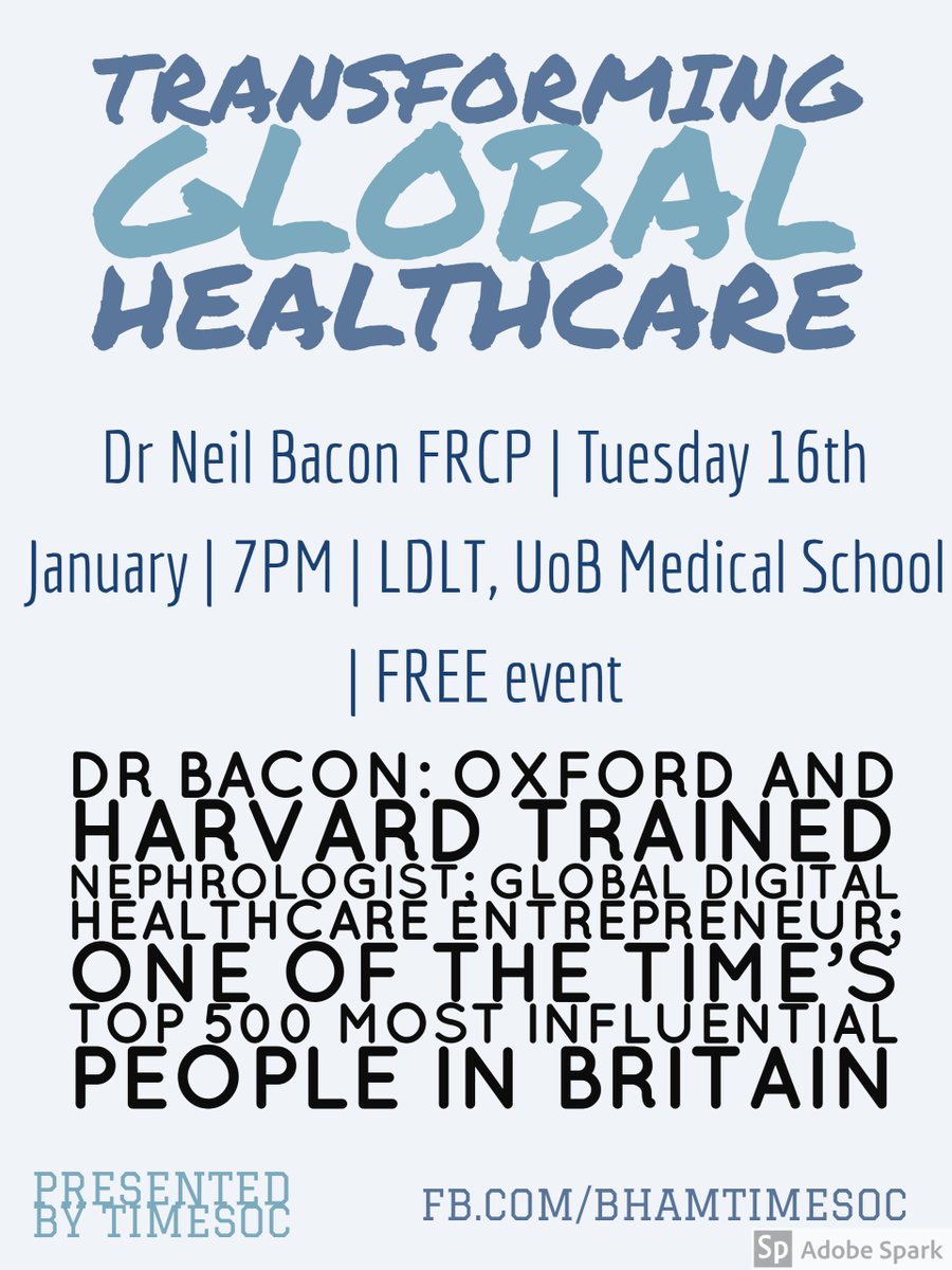 TimeSoc_UoB's tweet photo. Excited for @neilbacon to speak at @unibirm_MDS tomorrow@ 7pm. How can #digital entrepreneurship transform #healthcare globally? Free entry, all welcome. @bub_soc @BhamMedSoc @MDScareers @UoBMedLeaders https://t.co/zhaw8CT0Dg