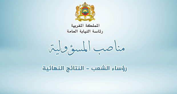 النتائج النهائية لمقابلات الإنتقاء المجراة بتاريخ 03 و 04 يناير 2018 لشغل مناصب رؤساء الشعب برئاسة النيابة العامة.
presidenceministerepublic.ma/?p=3263