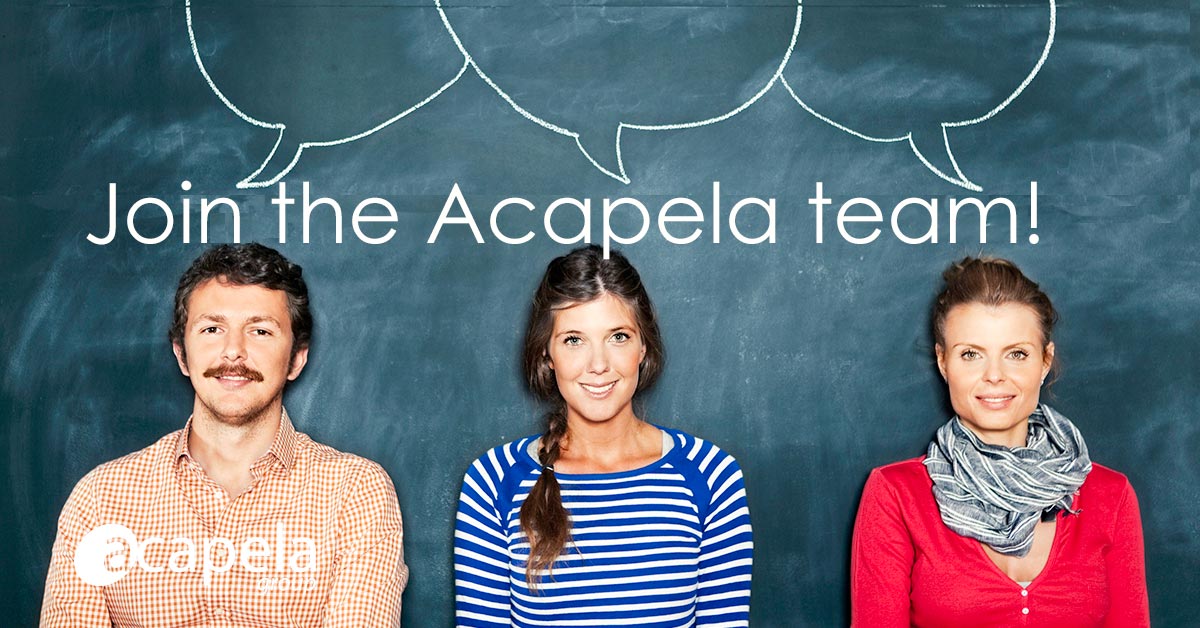 AcapelaGroup's tweet image. We’re hiring! At @AcapelaGroup, we are looking for R&amp;amp;D engineers, software engineers &amp;amp; internships. Read about our latest #jobopenings. 
acapela-group.com/company/jobs/
#jobs #innovation #AI #voicefirst #speechtechnology