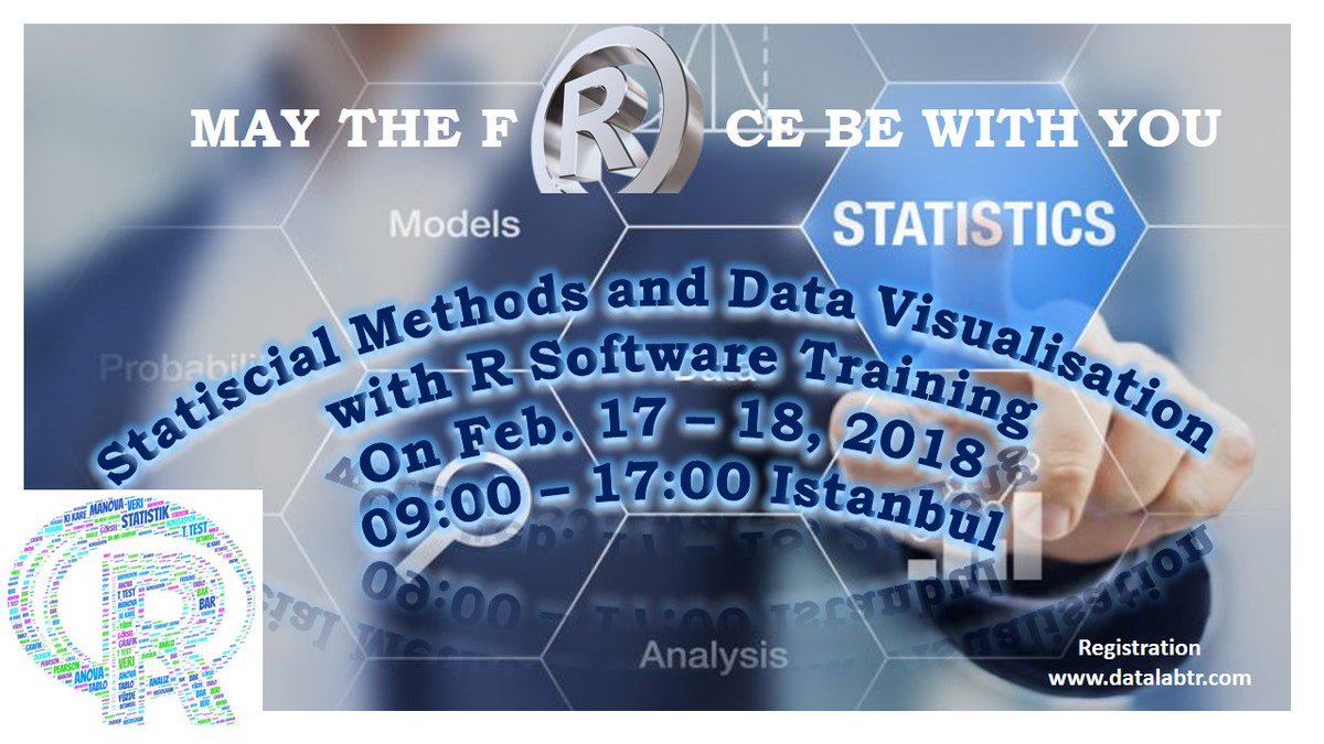 DataLabTR's tweet photo. Statiscial Methods and #DataVisualisation with #RSoftware Training
On Feb. 17 – 18, 2018, 09:00 – 17:00 Istanbul #DataLabTraining @DataLabTR #rstats #parametrictests #correlation #regression #varyansanalysis #Anova #DataAnalytics #DataScience #BasicAnalytics #ggplot2 #dataviz https://t.co/WZMpHIwGDJ