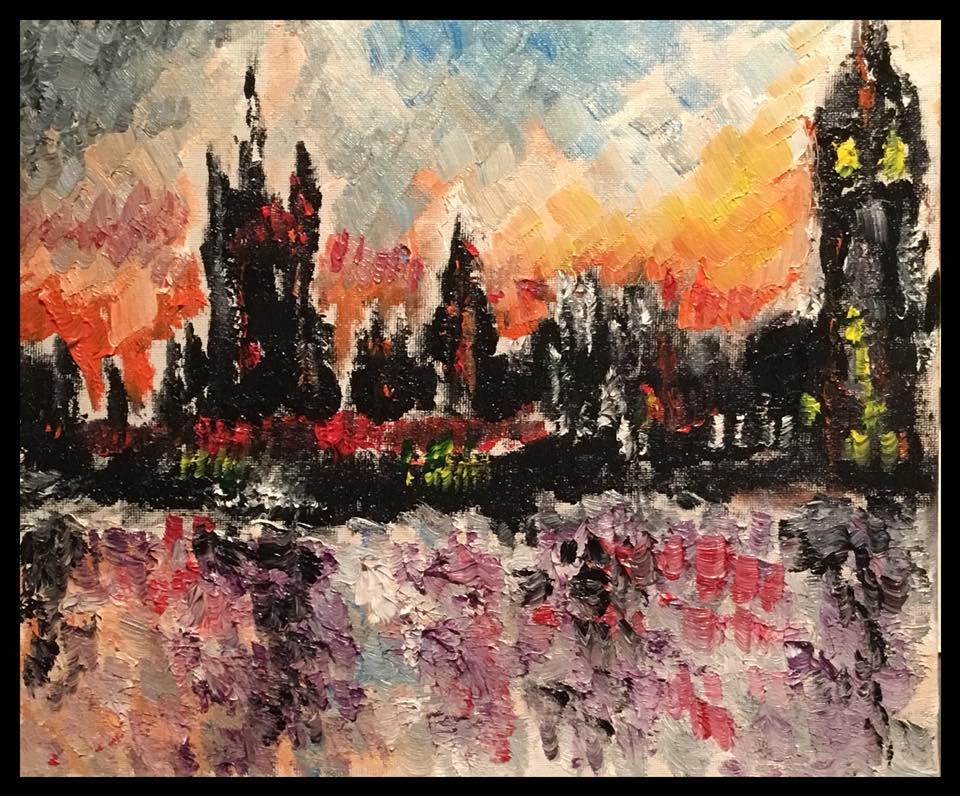 Sunset at Parliament - oil #oilpainting #londonpainting #londonartist #sunset #Parliament