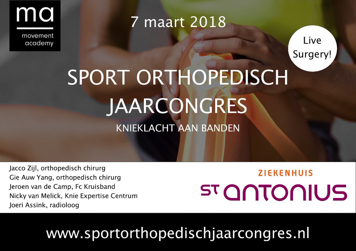 Op 7 maart organiseren we het Sport Orthopedisch Jaarcongres over de #knie ! Schrijf je snel in via movementacademy.nl #sport #ortrhopedie #fysiotherapie