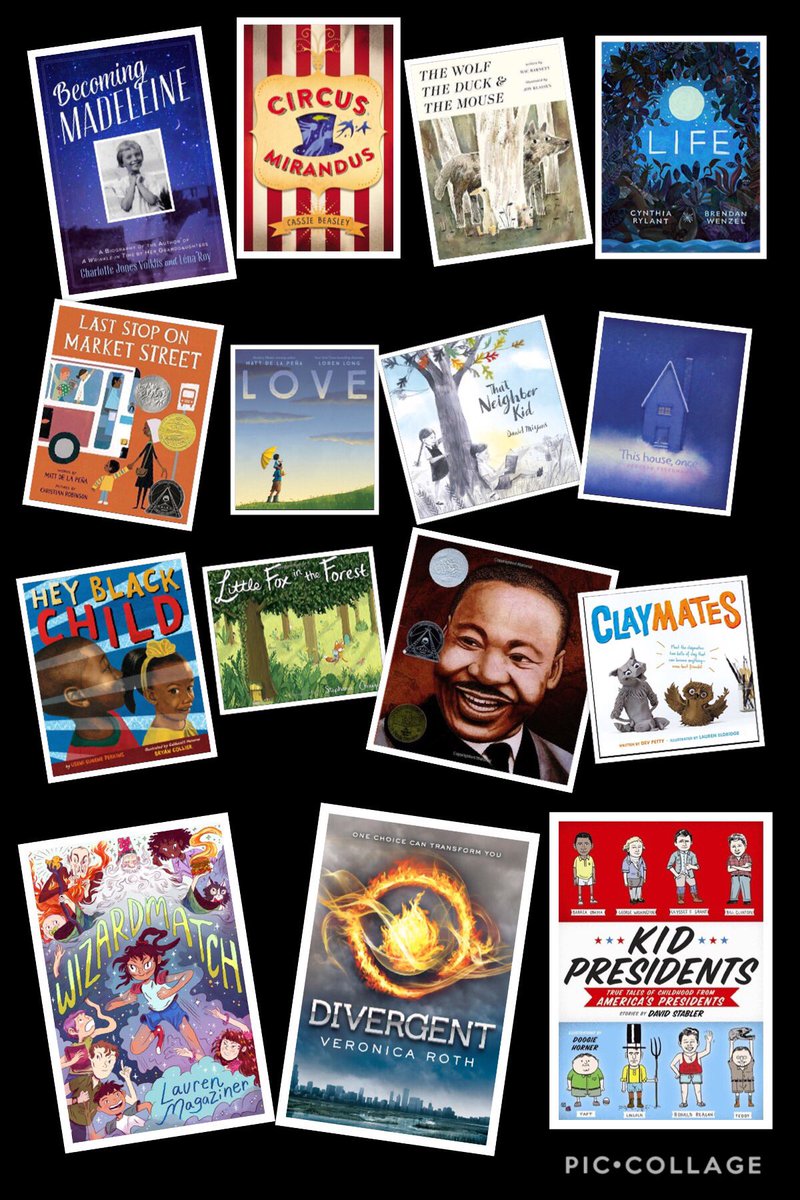 Last week I finished a bio., Becoming Madeleine ,  #wesrockstarreaders book club pick, Circus Mirandus , and several picture book for #MockCaldecott . This week more pic bks, WIZARDMATCH for #BookVoyage , Divergent, & NF Kid Pres.  #MGBOOKATHON #MGBookMonday