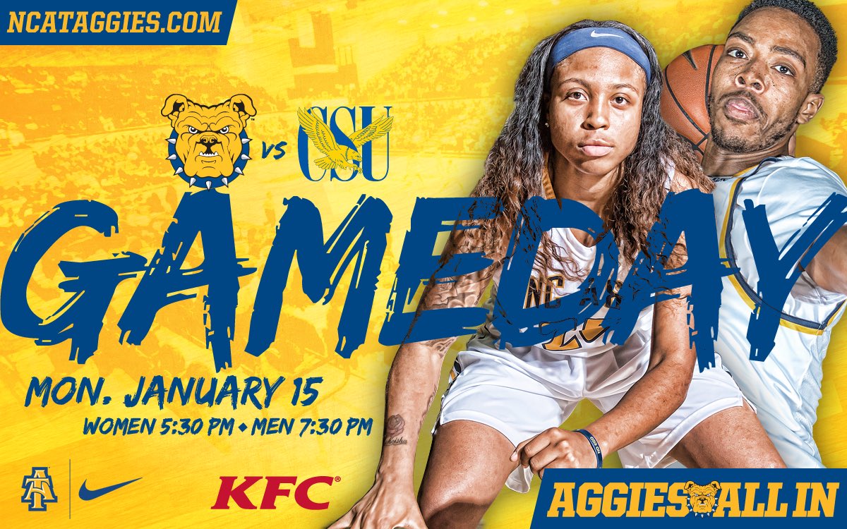 Get up, it’s Gameday! See you back in Corbett this afternoon. We need you here early &amp; loud once again.

🗓 Monday, Jan. 15
⏰ 5:30 &amp; 7:30 PM
🏟 Corbett Sports Center

#NCAT #AggiesAllIn #ClubCorbett