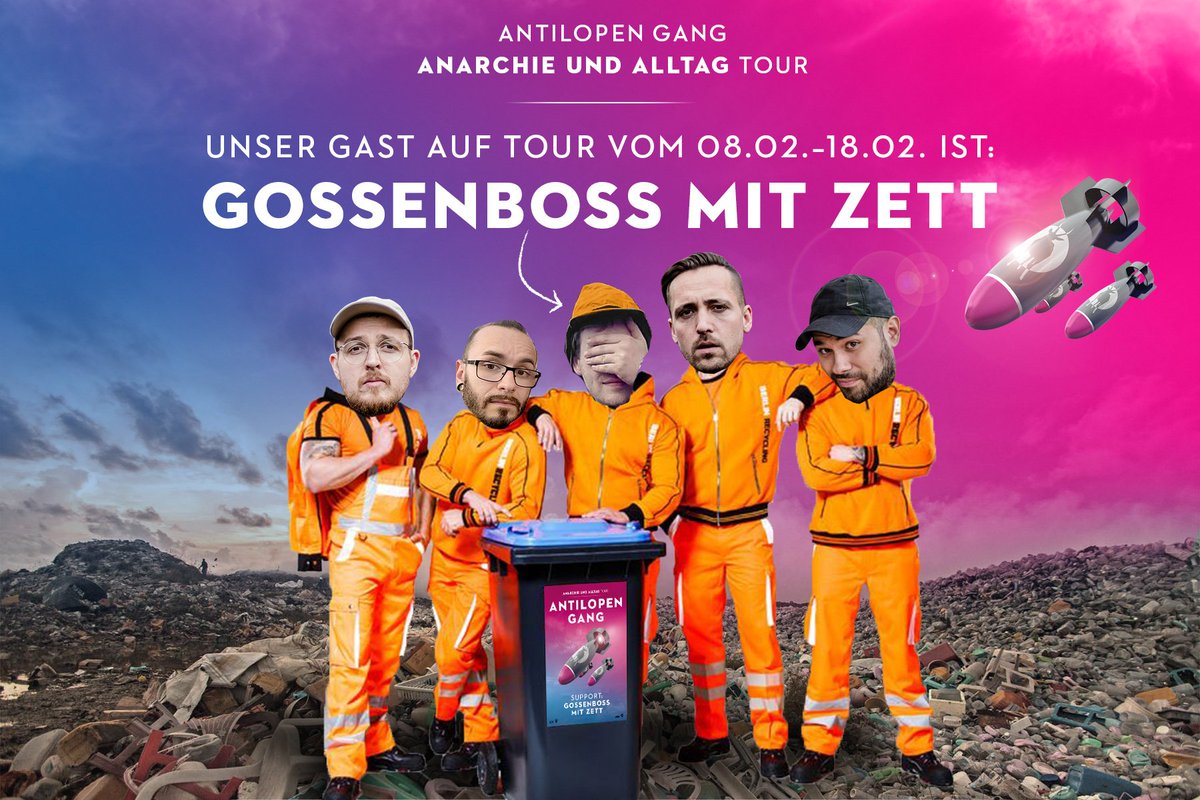 Antilopen Gang On Twitter Feuerwerk Und Fanfaren Unser Freund Gossenboss Mit Zett Wird Uns Vom 08 02 18 02 Als Support Auf Der Uberdimensionalen Anarchie Und Alltag Tour 2018 Begleiten Rollt Den Roten Teppich Aus
