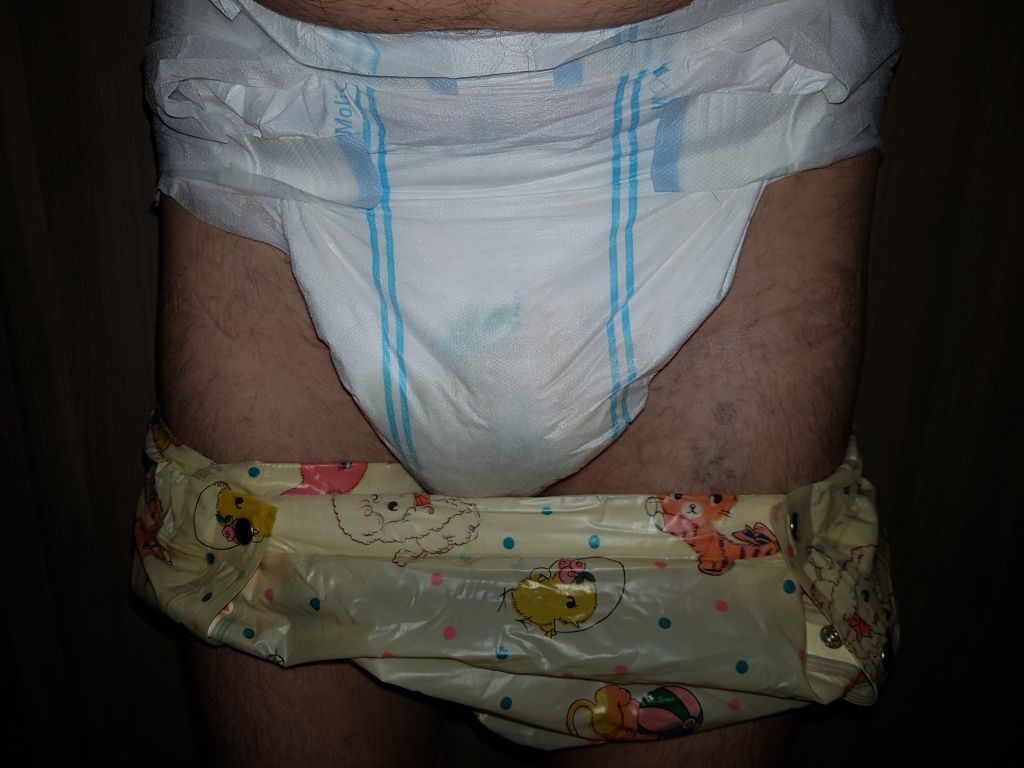 Soaked #Molicare Extra #diaper covered by #snapon #plasticpants with #infan...
