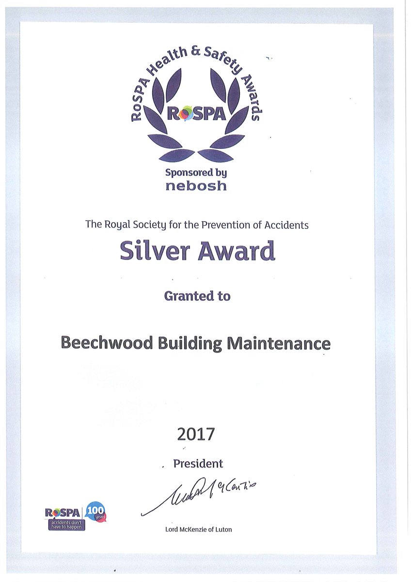 Delighted our health and safety achievements have been recognised with a RoSPA Silver Award <a href="/RoSPA/">RoSPA</a> #healthandsafety