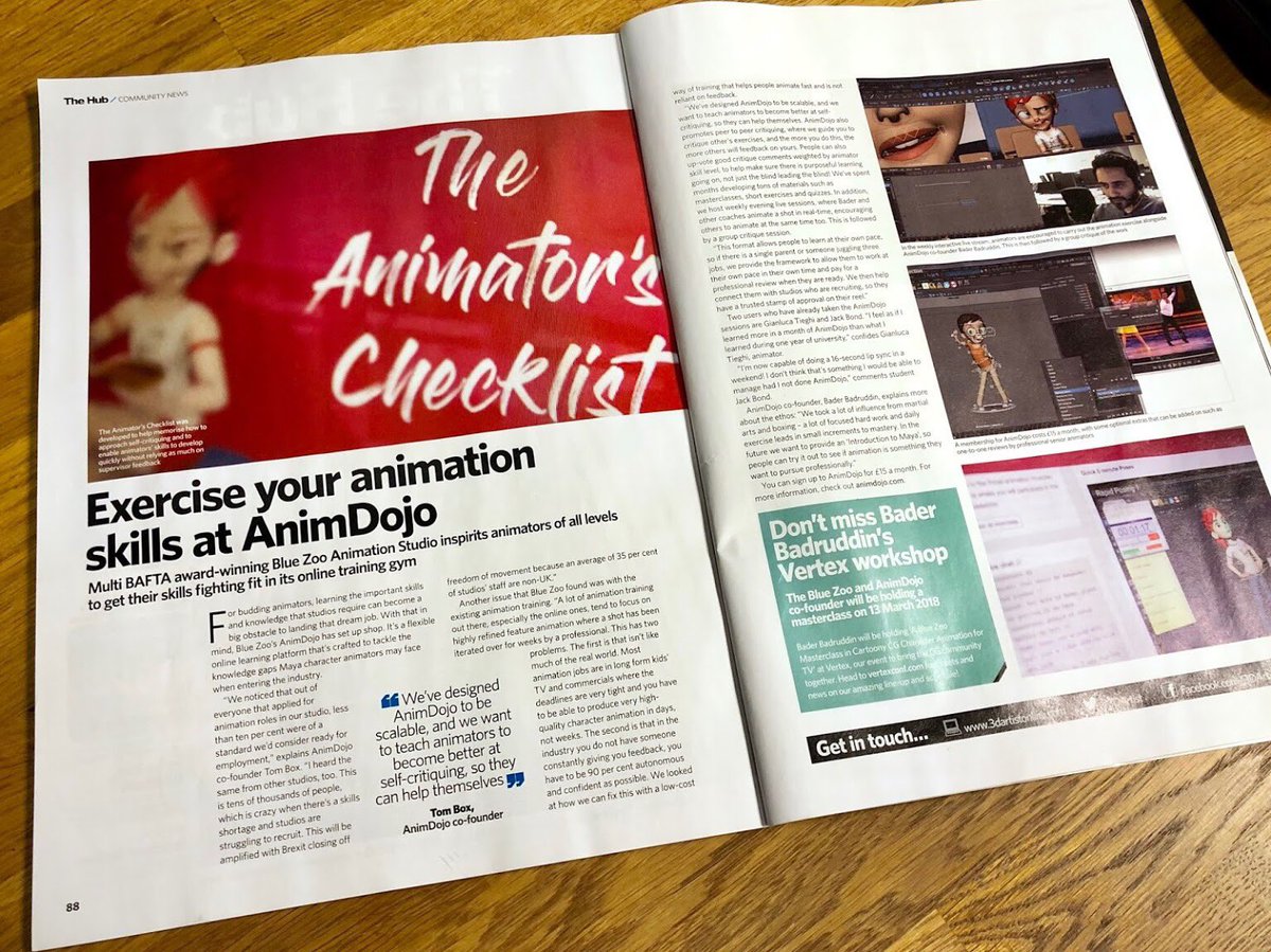 BaderBadruddin's tweet image. 😅Can’t believe @AnimDojo was just an idea on a scrap of paper just 6 months ago and now we’ve got a two page feature in @3DArtist magazine