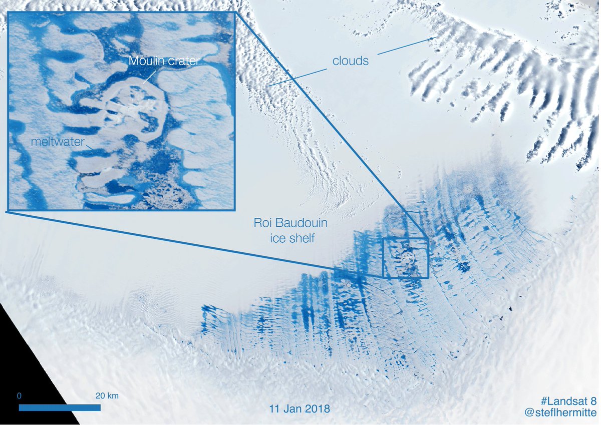 StefLhermitte's tweet photo. .@TweetinIceShelf , incl. its "famous" moulin crater, is giving a summer pool party again this Antarctic summer https://t.co/GXDAeUz2wG