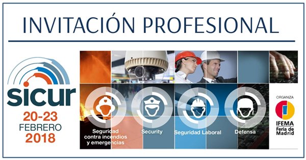 Desde el 20 al 23 de febrero participaremos en <a href="/SICUR_/">SICUR</a> #SICUR2018 que se realizará en @feriademadrid.

Si quieres asistir, puedes hacerlo gratuitamente previo registro en la siguiente invitación profesional bit.ly/1JPEn8A 

¡Te esperamos!