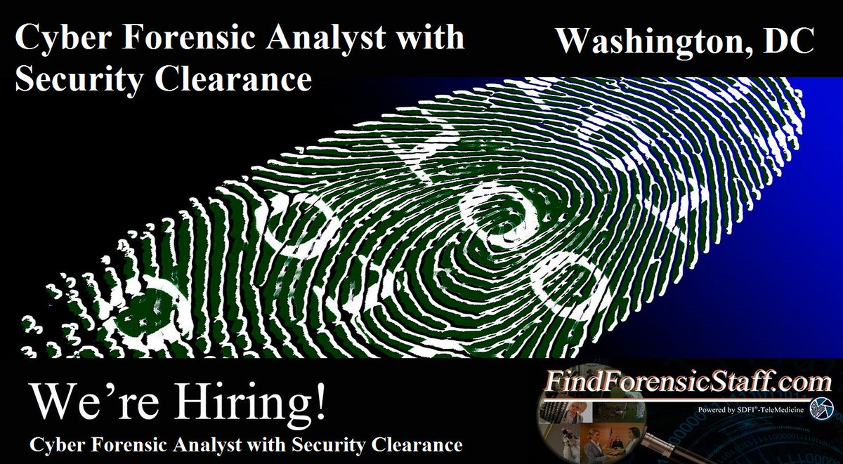 ForensicStaff's tweet image. #CyberForensicAnalyst with #SecurityClearance opportunity in #WashingtonDC #DCJobs -  Apply now or check out our other #ForensicJobs ow.ly/H5Ba30g6dSW