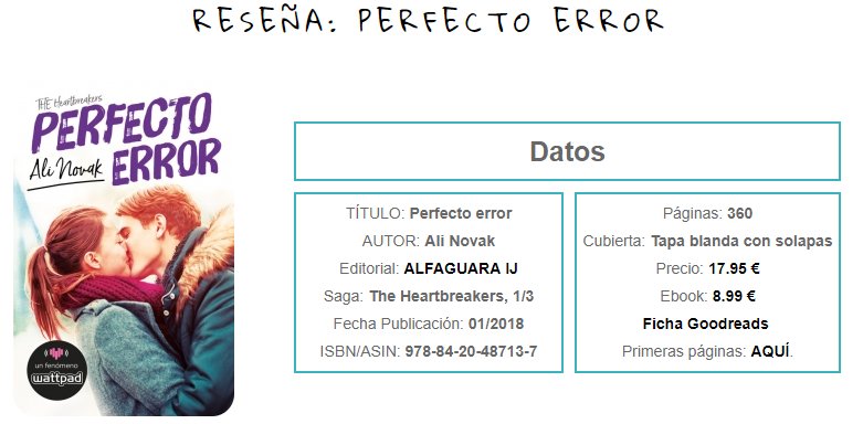 Itaewonreads's tweet photo. Reseña: Perfecto error #theheartbreakers https://t.co/6IokPaXrdr https://t.co/4R7M0jl3d6