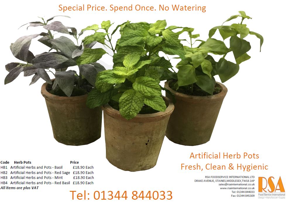 RSA_FoodService's tweet photo. All the prettiness, none of the hassle. These artificial herb pots are so life like and come already potted in modern herb pots. Call the office now for more details and pricing #RSAFoodservice #Artificial #herbs https://t.co/eKUeznRkcL