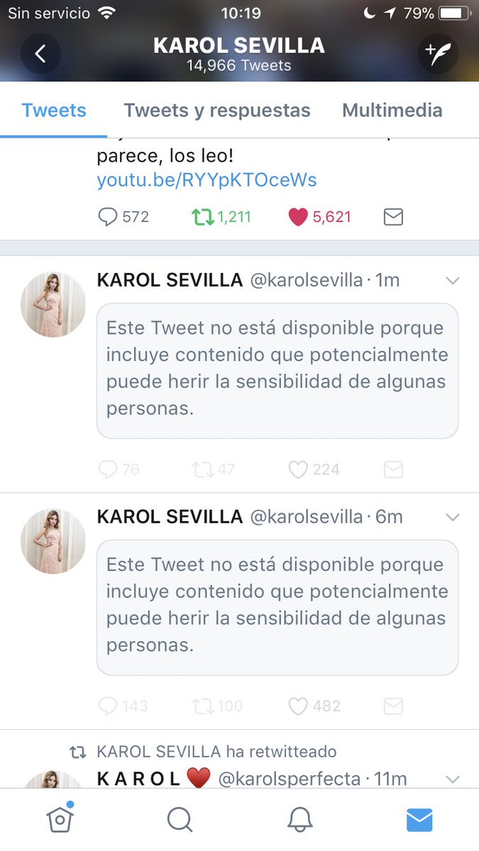 TEAMOKS1's tweet photo. No me aparece ningún twett de @karolsevilla todos me salen así, qué pasa ?😭😭😭😭😭 https://t.co/FajkVqZ1DW