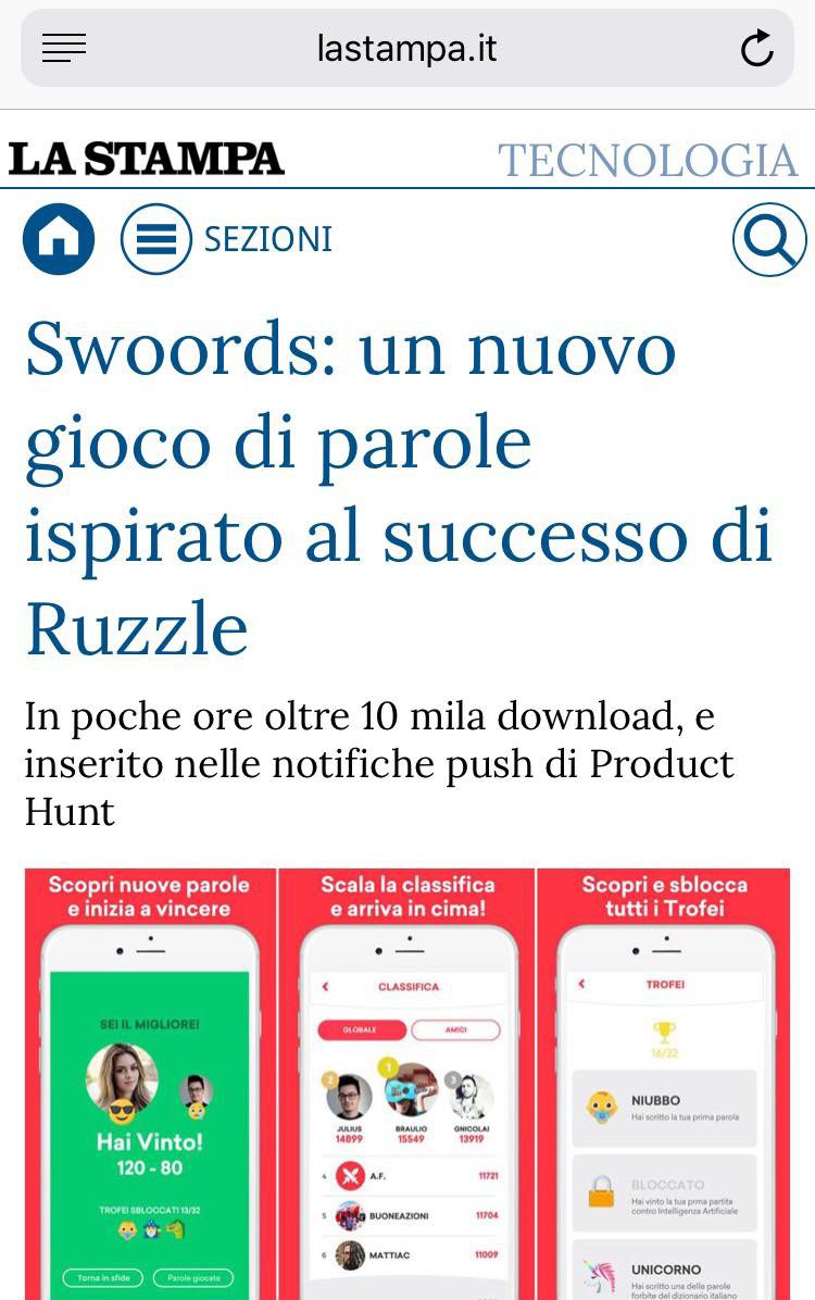 SwoordsApp's tweet photo. Oggi siamo su LA STAMPA 👉🏻 https://t.co/7Z3aMTzH6K "Un nuovo gioco di parole ispirato al successo di Ruzzle."

▶️ App Store: https://t.co/ZtNFyLdjXa
▶️ Google Play: https://t.co/UwraYVWnWs

#wordgame #indiegame #gamedev #indiedev #ruzzle https://t.co/rCgqsQmNli