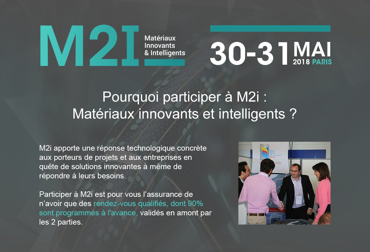 Inscription désormais ouvertes #materiaux #innovants #intelligents #M2i 
Pourquoi participer à cet événement : urlz.fr/6oMs
Pour s'inscrire en ligne : s2m-m2i.vimeet.events/fr/