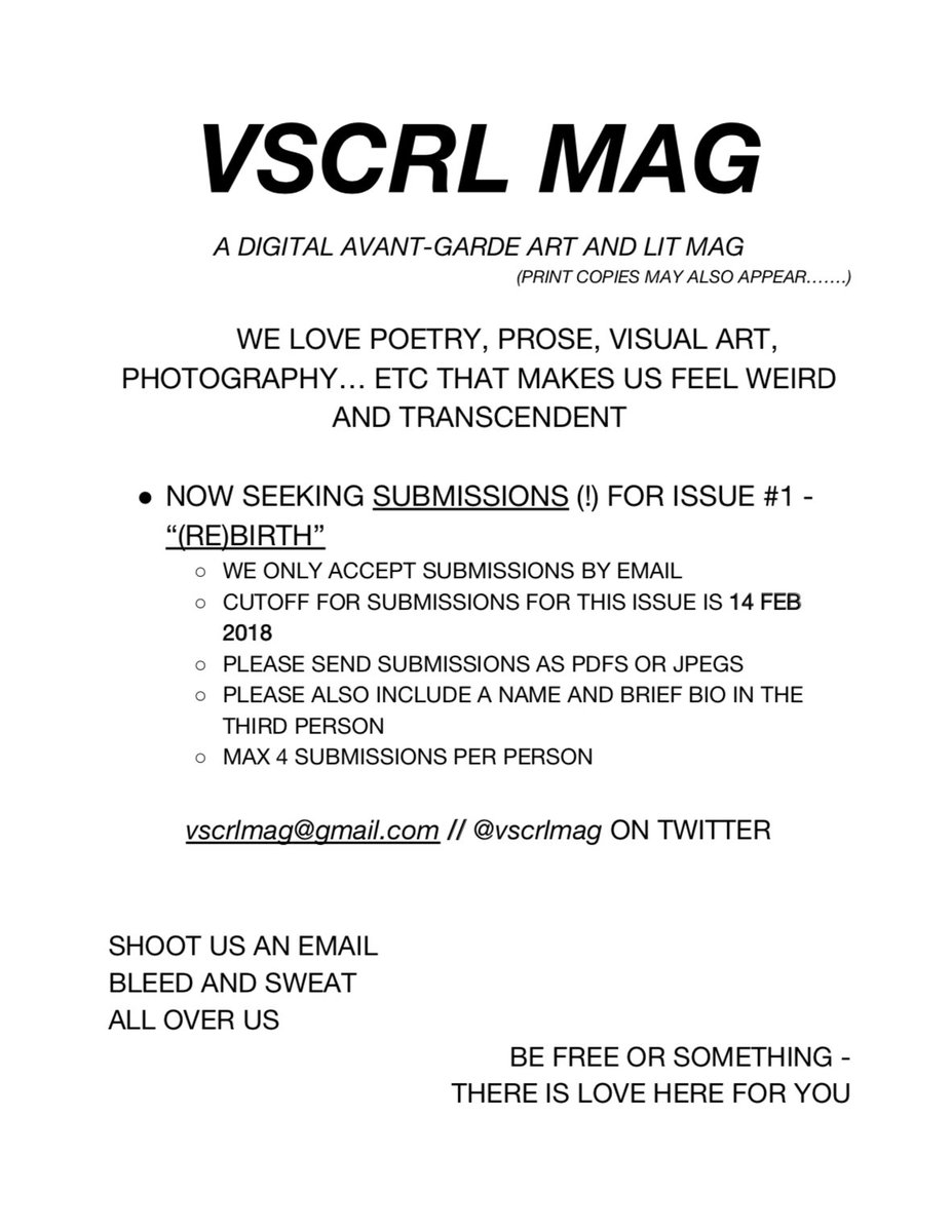 VSCRLMAG's tweet image. ya
#poetry #poetrycommunity #submissions #callforsubmissions #mag #art