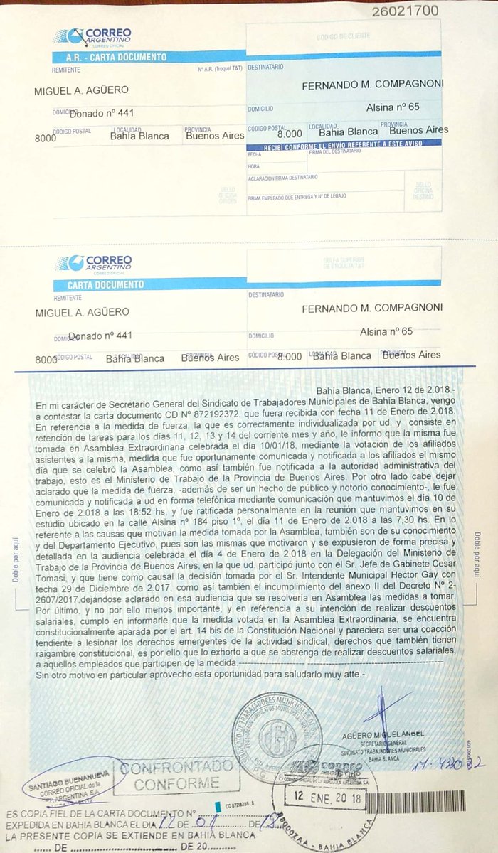 stmbb's tweet photo. Contestación de la Carta documento enviada al @stmbb por parte del Municipio de Bahía Blanca. https://t.co/E4SZpn4I3H
