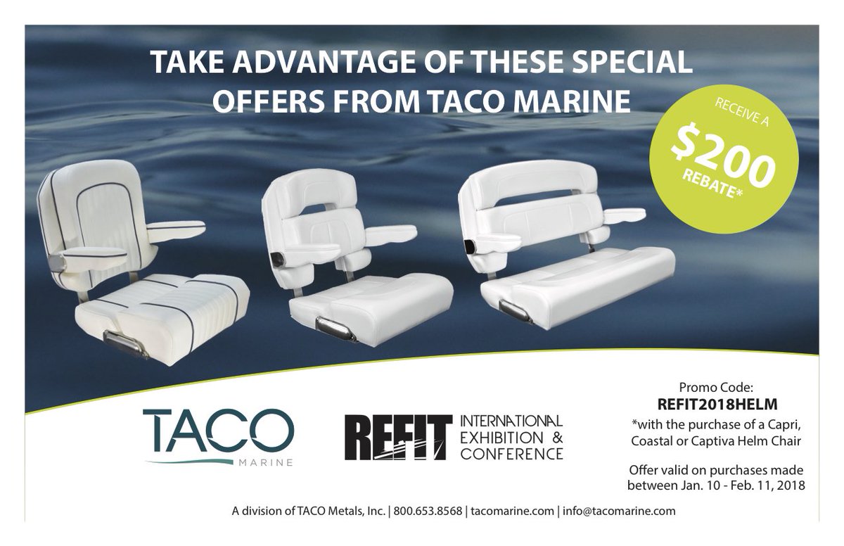 taco_marine's tweet photo. If you purchase a TACO Marine Helm Chair between now and Feb. 11, you can cash in on a $200 rebate! Visit the link below for the official form and take advantage of this amazing offer!
https://t.co/Vj8FaClqBH
#sportfishing #fishing #offshore #HelmChair #madeintheUSA #tacomarine https://t.co/CuS6D7C9p9