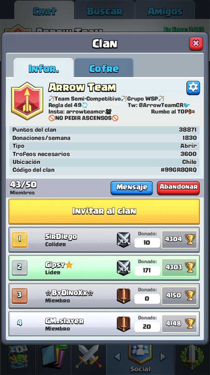 ArrowTeamCR's tweet photo. Aun seguimos buscando gente para llenar el clan! Ha 7 cupos! Cofre 10/10 Partidos todas las semanas! Aun no se que esperas😢😅 @ComunidadCRCH @ClashRoyale_CL RT pls 😉😋 https://t.co/r5XdF7ceSz