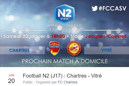 fcchartres's tweet photo. A l'occasion de FC #Chartres VS @asvitre comptant pour la 17ème journée du @Ch_National de #N2, venez supporter vos joueurs pour ce premier match de l'année à domicile ! ⚽️  

https://t.co/bNX9INPGCc

 #AllezChartres #TeamChartres #FCCASV https://t.co/yG9iGynJJW