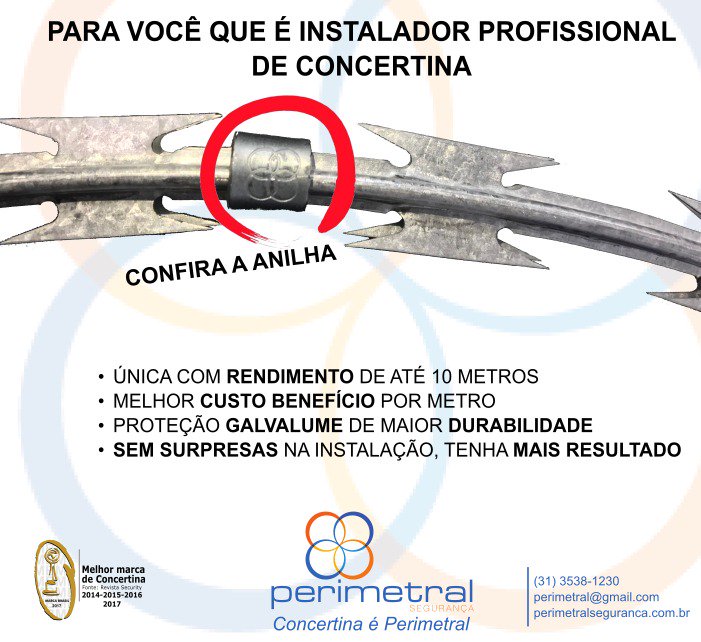 Perimetral_'s tweet photo. Dica importante ✔️

A fim de não haver surpresas na instalação da cerca Concertina, faz-se necessário conferir se a cerca Concertina tem a anilha com a marca Perimetral, pois esta é considerada a melhor marca de cerca Concertina.
Mais informações aqui: https://t.co/Zf3YYE2Wlf. https://t.co/gXEFw8PNwD