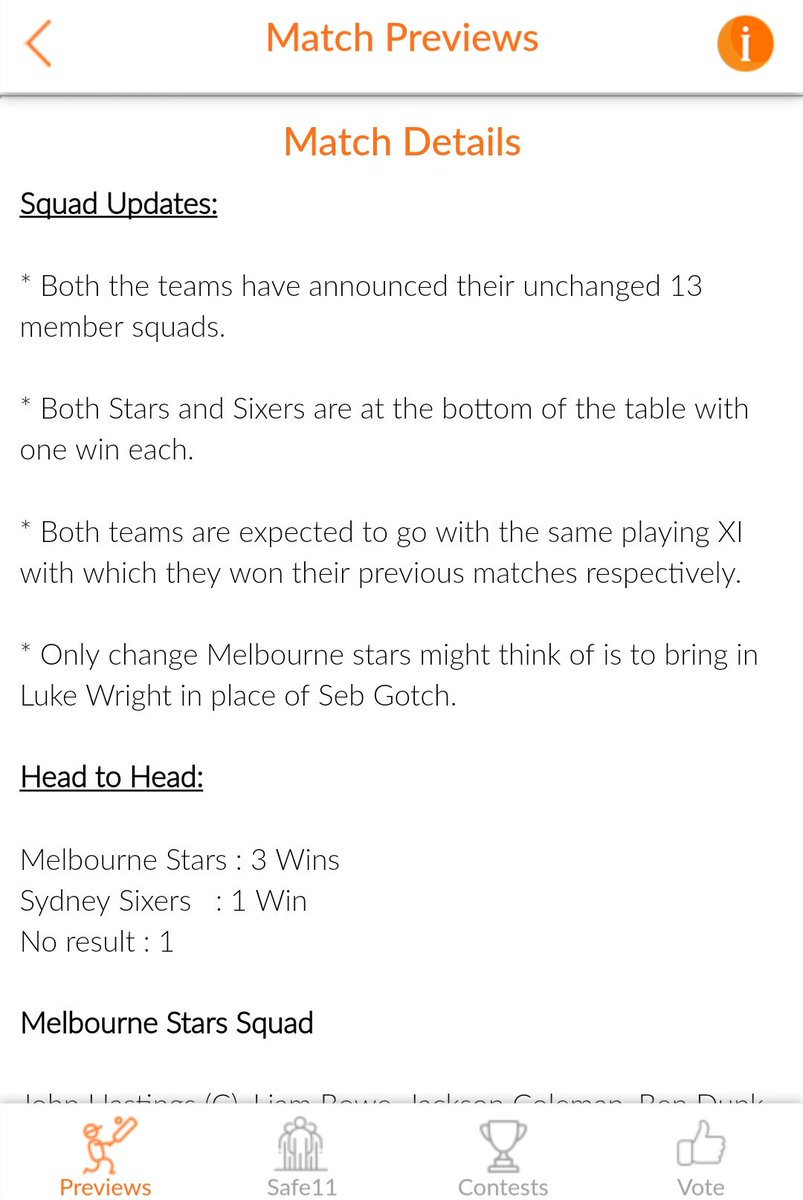 Probable_11's tweet photo. #BBL07 #BBL #SSvsMS #Renegades #Stars #Pietersen #Maxwell #Braithwaite #Dream11
Sydney Sixers vs Melbourne Stars BBL match info updated on our App.
Download #probable11 App now to get updates😎
App link👇
Android:
https://t.co/iii4DwV3L0
IOS:
https://t.co/ZkQP0lkoud https://t.co/lmulFloRaB