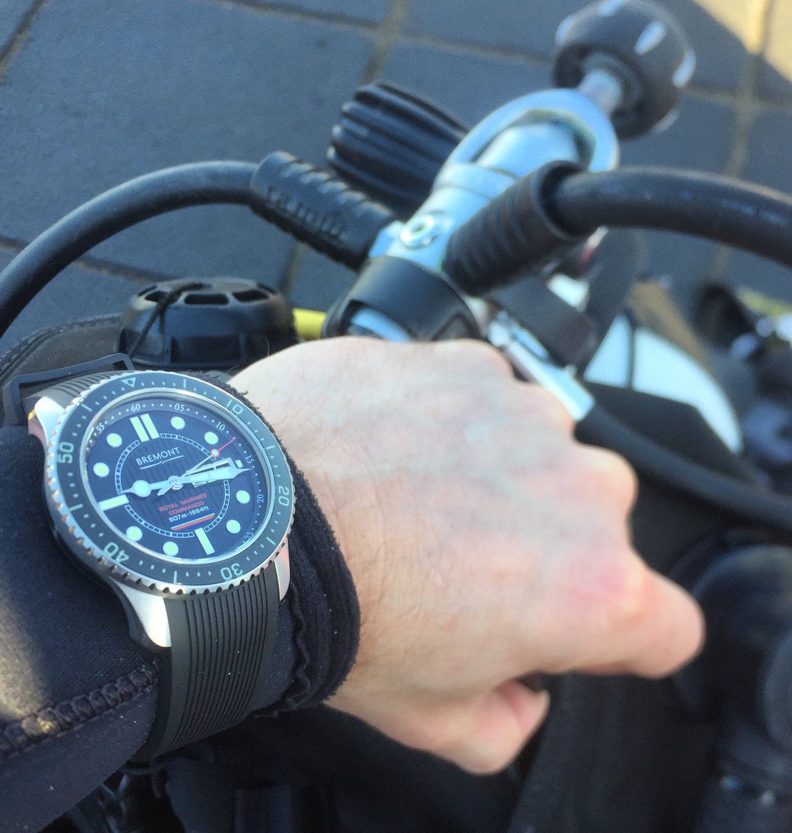 BremontMilitary's tweet photo. The @Bremont #S500 Royal Marines Commando military edition gets ready to do what it does best--dive deep! #RMC #RoyalMarinesCommandos #DiveWatch https://t.co/VcMht7iO31