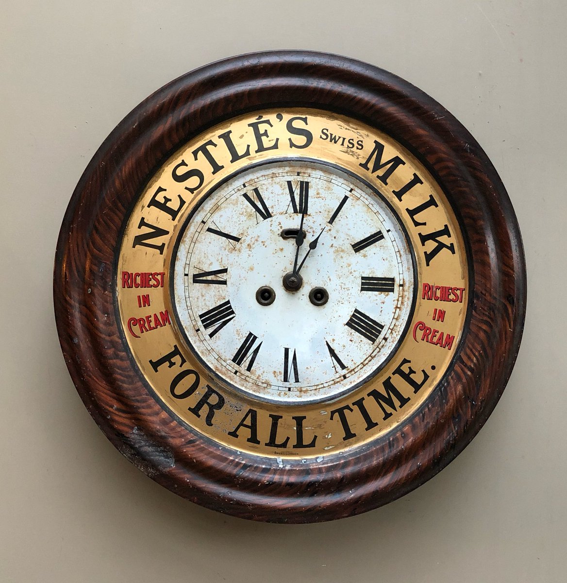 mikkitowler's tweet image. Just arrived &amp;amp; now going on the website. Nestles Milk Chocolate Advertising Clock #advertisingclock #antiques #antiqueadvertising