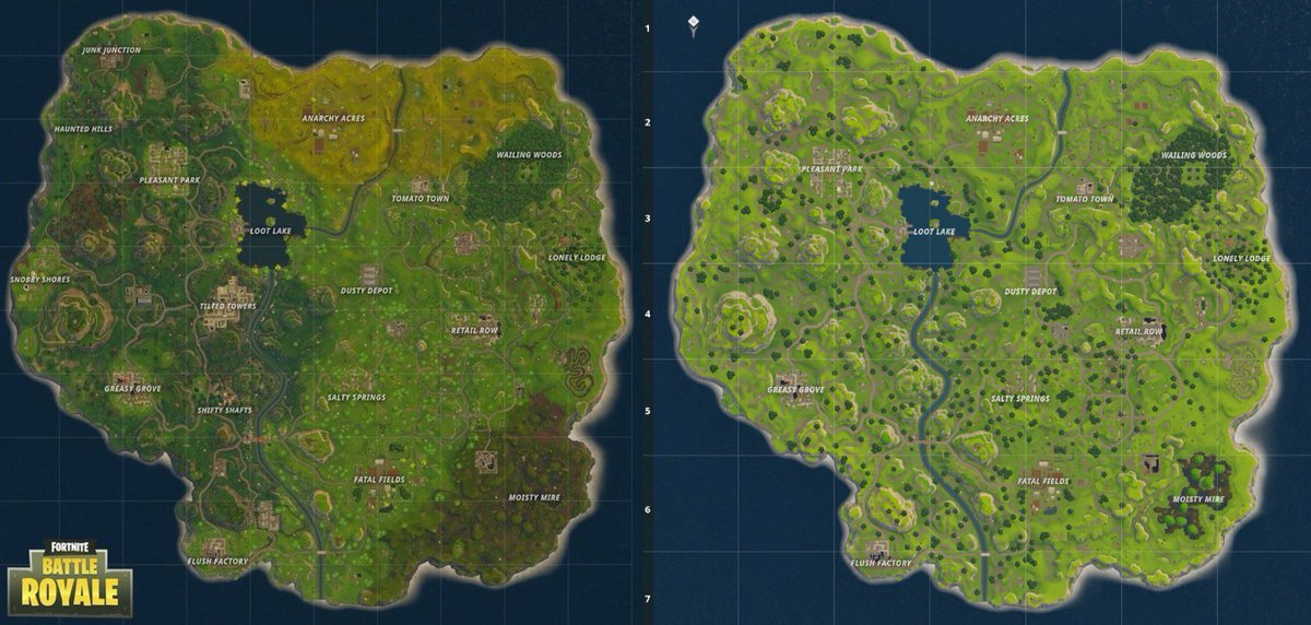 Fortnite Season 7 News Leaks Here S A Comparison Of The New Fortnite Battle Royale Map Vs The Old Fortnitebattleroyale Fortnite