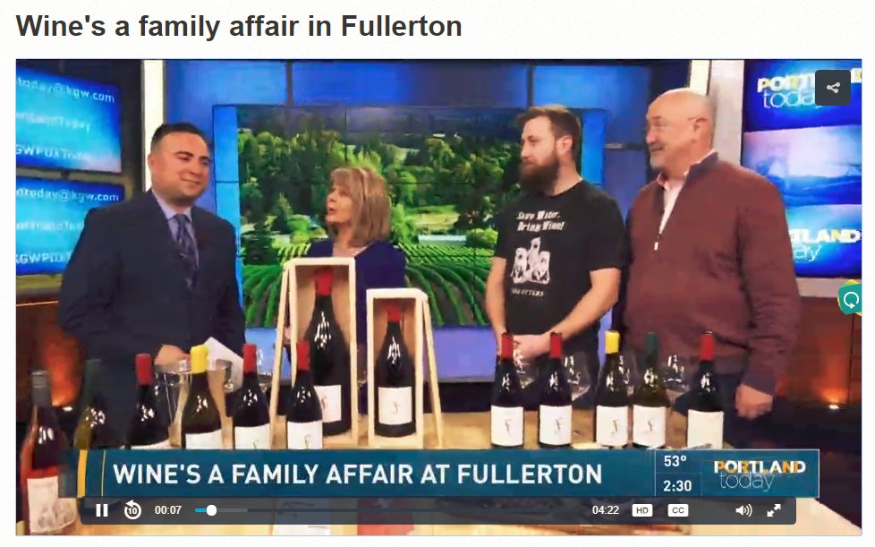 Alex and Eric were interviewed on Friday for <a href="/PortlandToday/">Portland Events</a> <a href="/KGWNews/">KGW News</a>. Click the link to watch. #FullertonWines #winecountry #Portland #Pinotnoir #Chardonnay #familyaffair kgw.com/entertainment/…