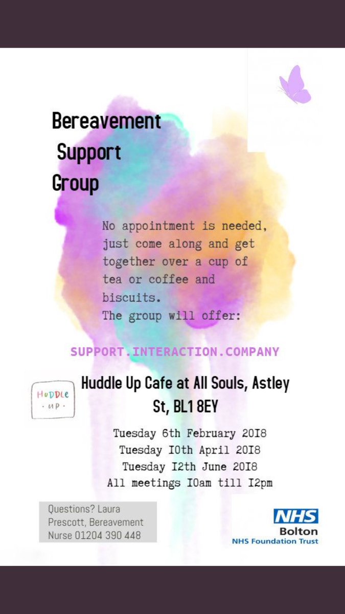 We're hosting a number of drop in sessions with <a href="/boltonnhsft/">Bolton NHS Foundation Trust</a> for bereaved relatives to meet in a safe environment over tea/coffee.