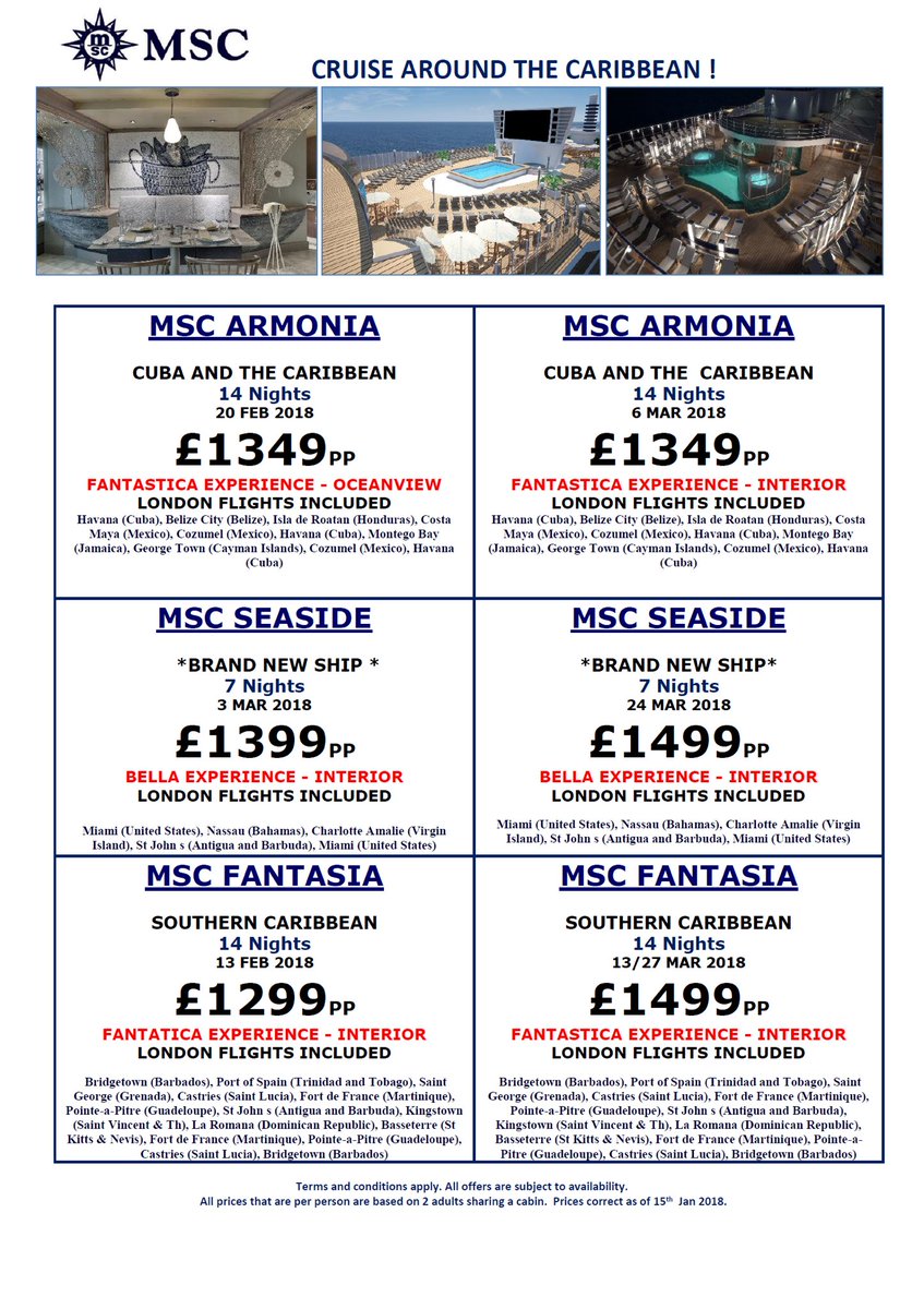 KarenS_MSC's tweet photo. @MSCTravelAgents fab deals for #Caribbean #LastMinute #Cruise #MSCSeaside #MSCCruises https://t.co/wMtSS4zDO3