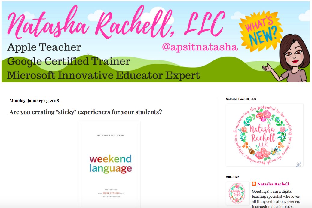 apsitnatasha's tweet image. Are you creating &quot;sticky&quot; moments for your students?  The book #weekendlanguage challenges us to ditch PPT for 30 days and tell more stories. It got me thinking about how we present content to our students! Read about my reflection here!

natasharachell.blogspot.com/2018/01/are-yo…