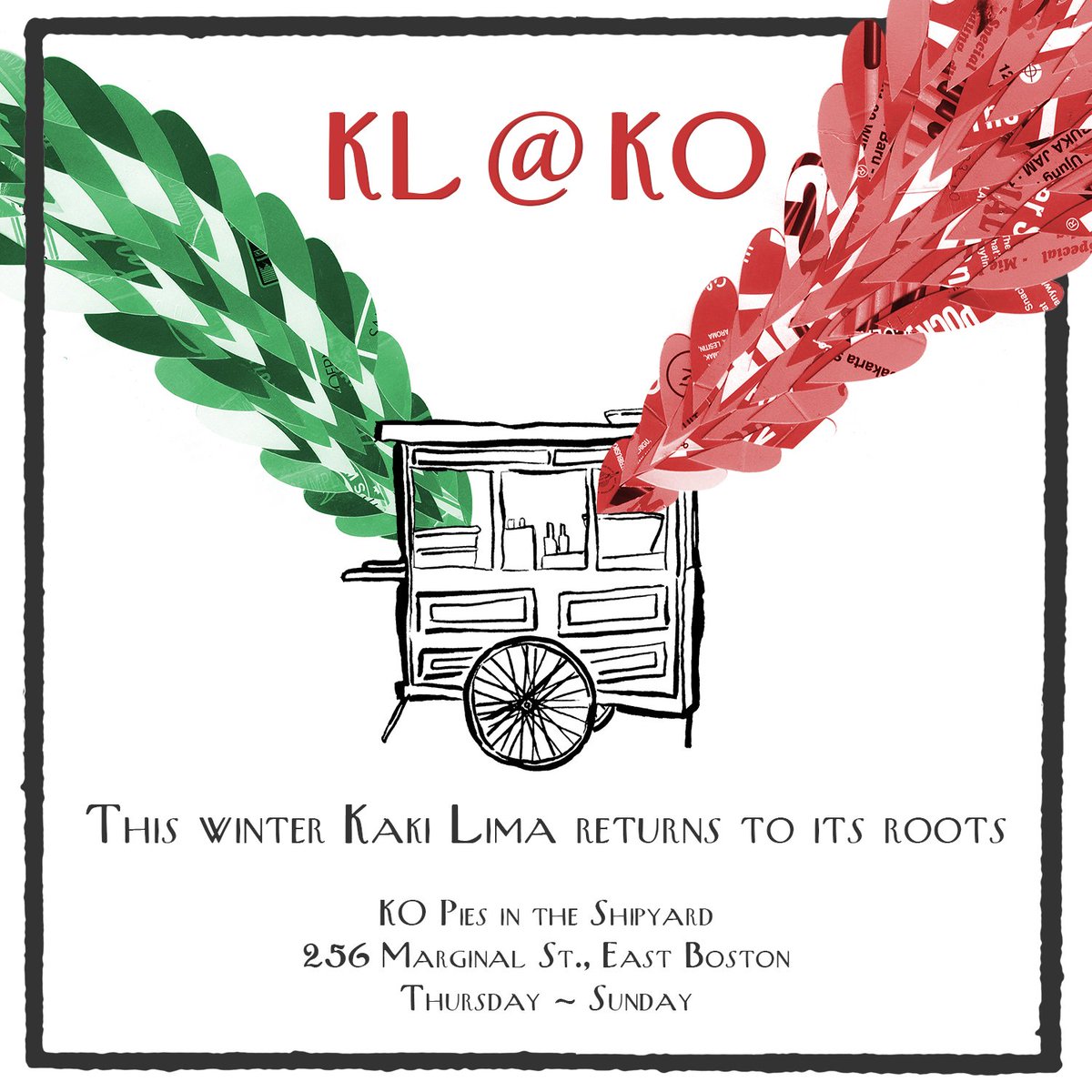 Our winter residency at <a href="/KOCatering_Pies/">KO Pies</a> in the East Boston Shipyard begins this Thursday! Click here for our hours and menu: bit.ly/2B3jTg9