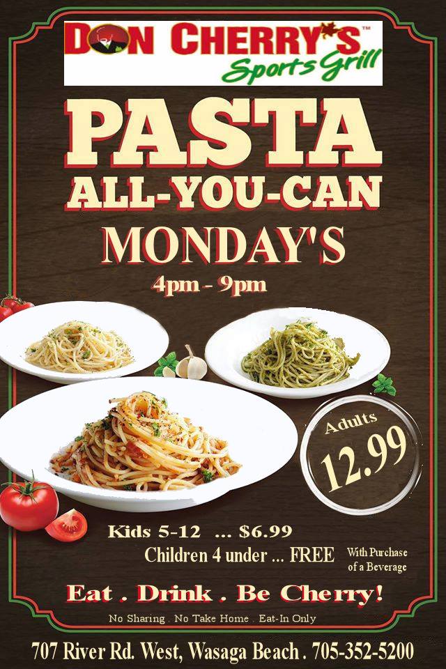 SocialmaxEd's tweet image. Start your week off with some great pasta at  Don Cherry's - fill 'er up with all you can eat pasta and kids eat cheaper.