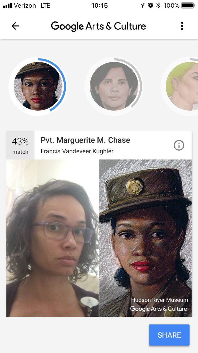 cvbarnes82's tweet image. @Google @googlearts your #Facematch (#computervisiontechnology) matched me with the portrait of a #family member of mine (my great aunt) that is displayed at the @HudsonRivMuseum! Incredible! #wacs #WWII