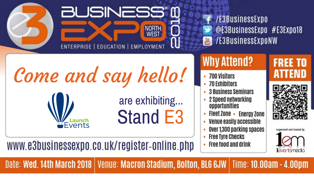 Great to have @LaunchEventsNW join us #E3Expo18, more info e3businessexpo.co.uk/company-descri…