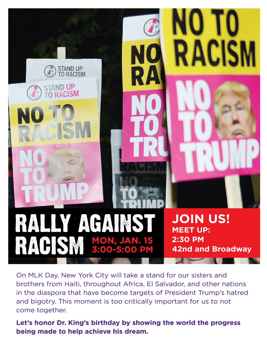 cliffsings's tweet photo. #DumpTrumpsRacism #NYC rally today #Monday in #timessquare #timessquarenyc 3pm Monday #MLKDay #cliffsimpson #ovadub Support #Haiti #Africa https://t.co/9OND6yCHKq