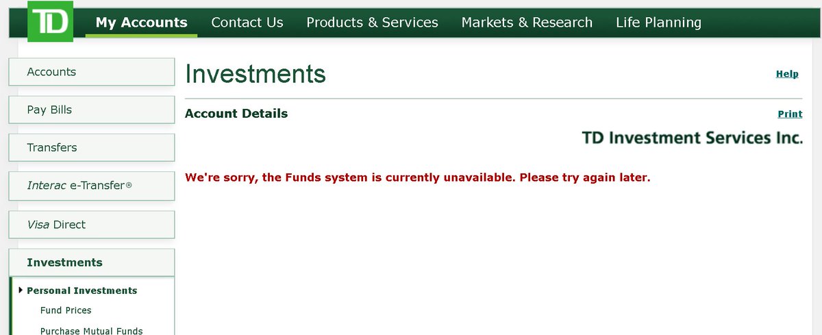 Damn it <a href="/TD_Canada/">TD (Canada)</a> website's always broken in one way or another. Whether it's webbroker or easyweb