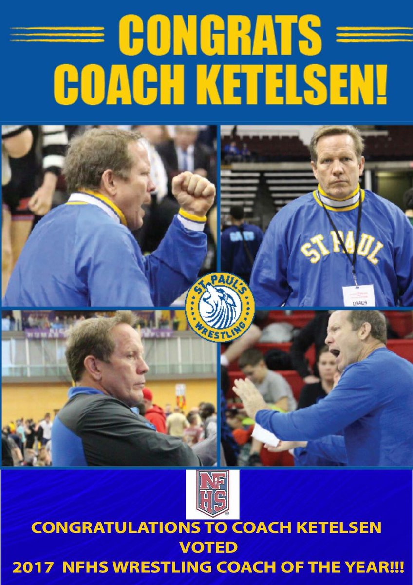 SPSWrestling's tweet photo. We are always proud of Coach K, just a little extra today! 2017 National Federation of High School Wrestling Coach of the year! 🏆

@wolfnationsps @ThePaperWolf https://t.co/KTWNk9pWcc