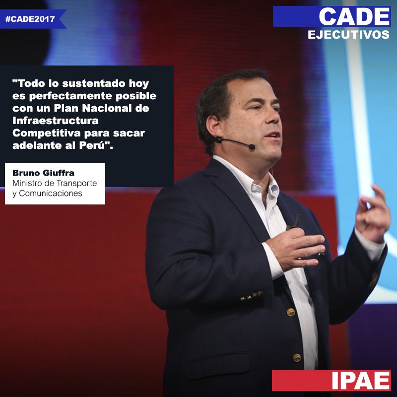 IPAEPERU's tweet photo. El Ministro de Transporte y Comunicaciones, Bruno Giuffra, contó en #CADE2017 cómo garantizar que la inversión en infraestructura se realice con eficacia para contribuir al crecimiento del país.
Revive la sesión en el siguiente link https://t.co/YiLprPBNbC https://t.co/4hxG95TMGh