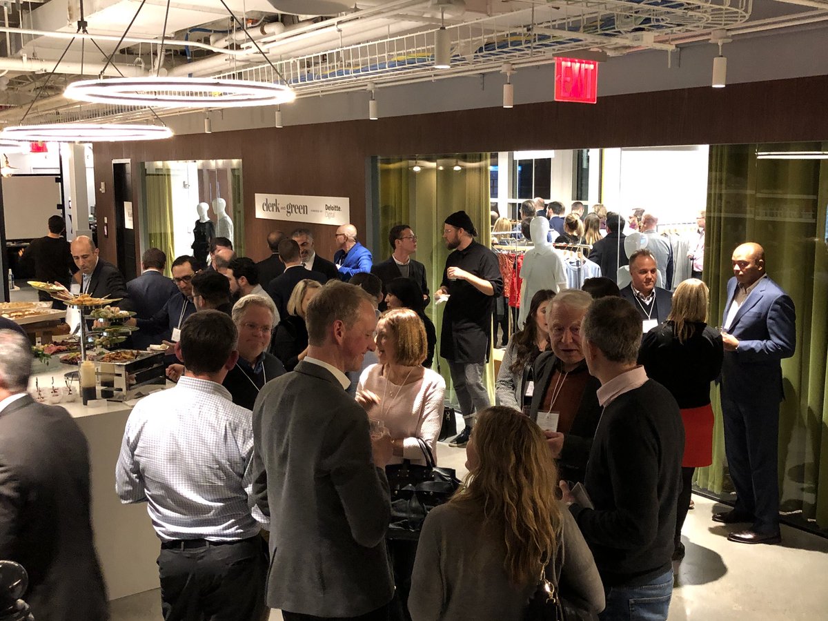 GreenDotMike's tweet photo. It’s like Black Friday at Clerk &amp; Green, the  | Deloitte connected store in NY. The hottest ticket tonight at NRF. #NRF2018 @DeloitteDigital https://t.co/9RRjGFex6H