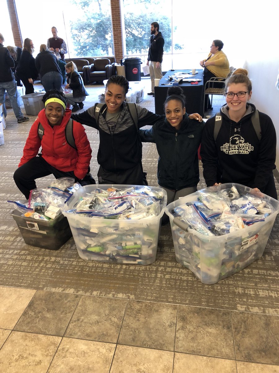 BridgewaterWBB's tweet photo. Enjoyed helping BC Student Life reach their goal of 1000 dental and hygiene kits at the Comfort Case Packing Event for children in need #BCgivesBack https://t.co/KUvFT83KO3