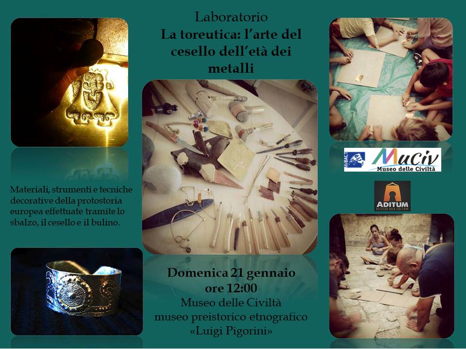 Domenica 21gennaio alle 12:00 al @MuseoCivilta - museo preistorico etnografico "Luigi Pigorini" laboratorio sulla toreutica dell'età dei metalli
Prenotazioni: eventi@aditumcultura.it - cell. 3913283400
#domenicalmuseo #aditumcultura #museodelleciviltà #museopigorini #PaleoesEXTAD